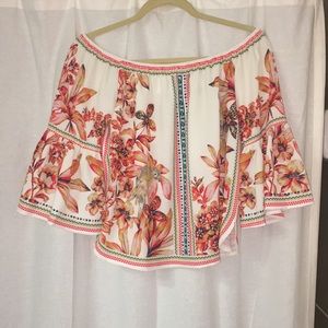 Adorable floral across-the-shoulder shirt